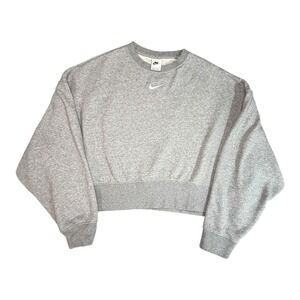 Nike Women's Grey Cropped Crewneck Sweatshirt Small Swoosh Logo Athletic